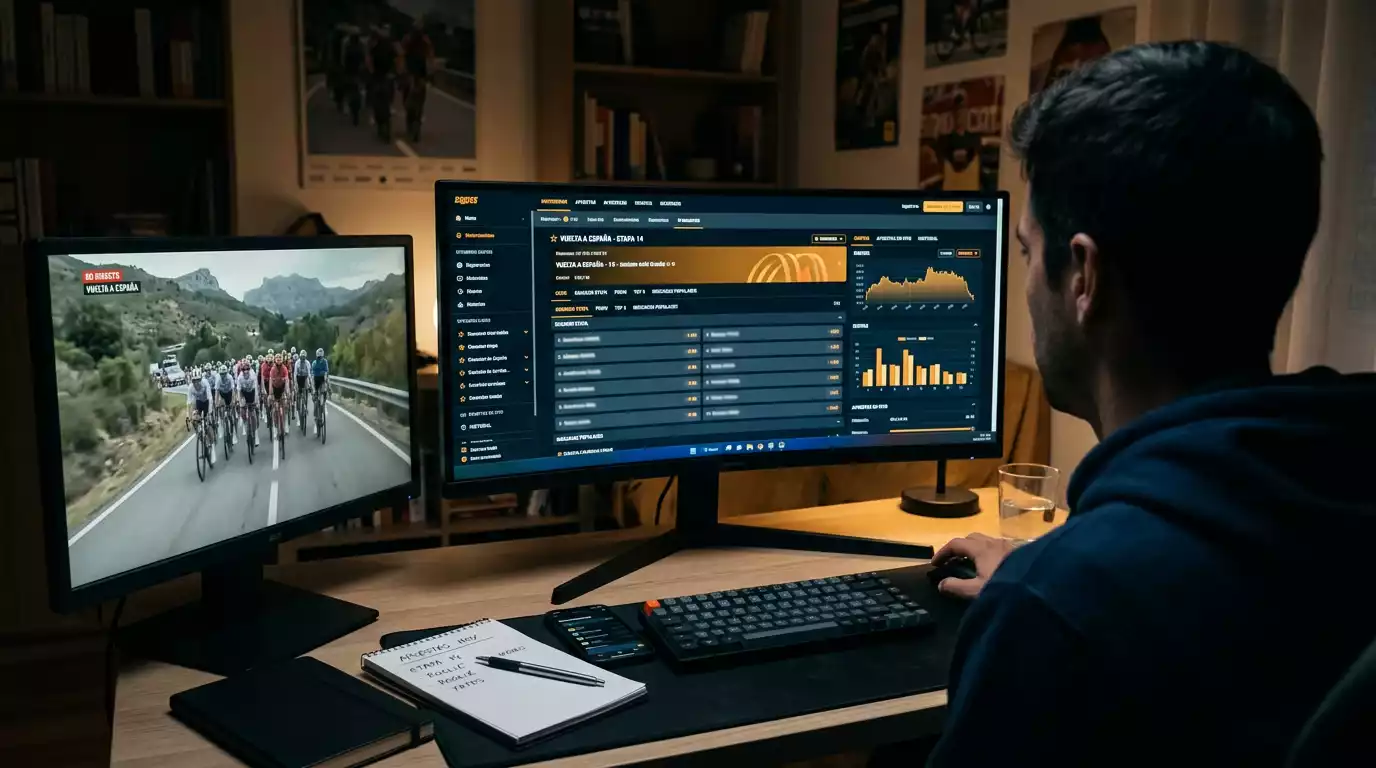 Pantalla mostrando cuotas de apuestas para una etapa del Tour de Francia con diferentes mercados disponibles